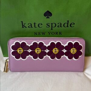 Kate Spade New Sylvia Flower Slim Wallet Orchid Lilac Leather Kate Gift Bag